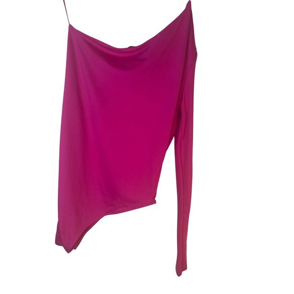 2/$30 ZARA Hot Pink Small Asymmetrical One Shoulder Bodysuit - Picture 3 of 12